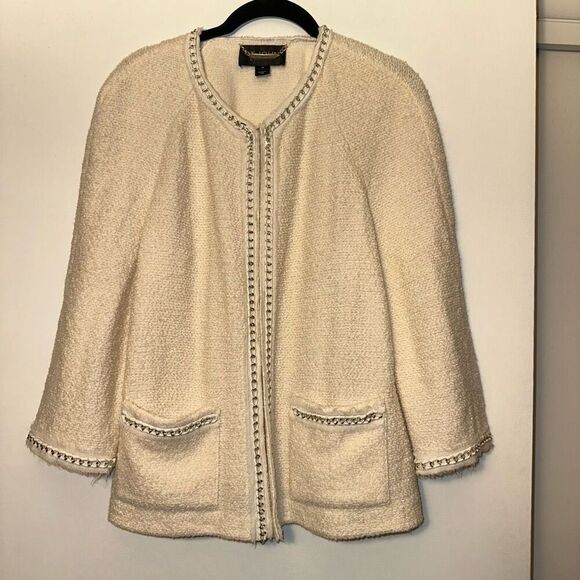 St. John Couture Women’s Cream Wool Blend Cardigan Sweater 12 NWOT